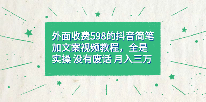 外面收费598抖音简笔加文案教程，全是实操 没有废话 月入三万（教程+资料）网创吧-网创项目资源站-副业项目-创业项目-搞钱项目网创吧