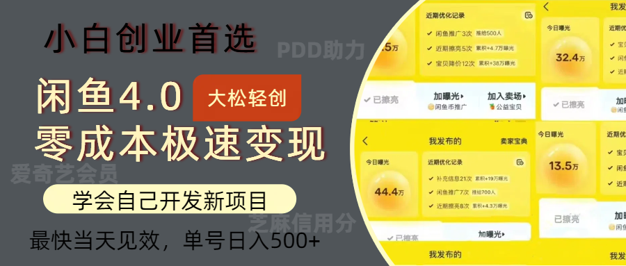 闲鱼0成本极速变现项目，多种变现方式，单号日入500+最新玩法网创吧-网创项目资源站-副业项目-创业项目-搞钱项目网创吧