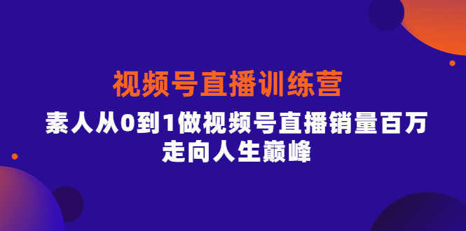 视频号直播训练营，素人从0到1做视频号直播销量百万，走向人生巅峰网创吧-网创项目资源站-副业项目-创业项目-搞钱项目网创吧