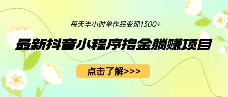 最新抖音小程序撸金躺赚项目，一部手机每天半小时，单个作品变现1300+网创吧-网创项目资源站-副业项目-创业项目-搞钱项目网创吧