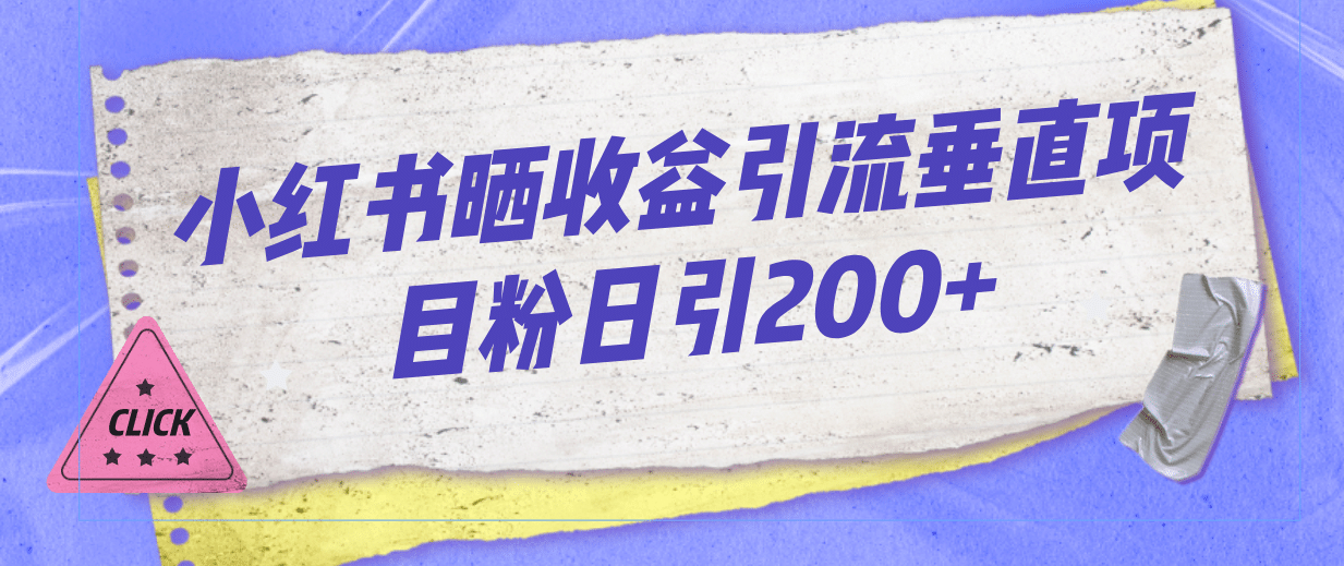 小红书晒收益图引流垂直项目粉日引200+网创吧-网创项目资源站-副业项目-创业项目-搞钱项目网创吧