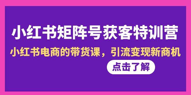 小红书-矩阵号获客特训营-第10期，小红书电商的带货课，引流变现新商机网创吧-网创项目资源站-副业项目-创业项目-搞钱项目网创吧