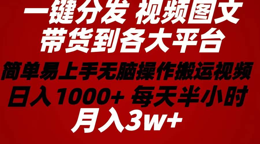 2024年 一键分发带货图文视频  简单易上手 无脑赚收益 每天半小时日入1…网创吧-网创项目资源站-副业项目-创业项目-搞钱项目网创吧