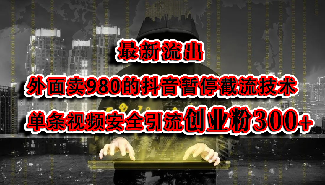 最新流出：外面卖980的抖音暂停截流技术单条视频安全引流创业粉300+网创吧-网创项目资源站-副业项目-创业项目-搞钱项目网创吧